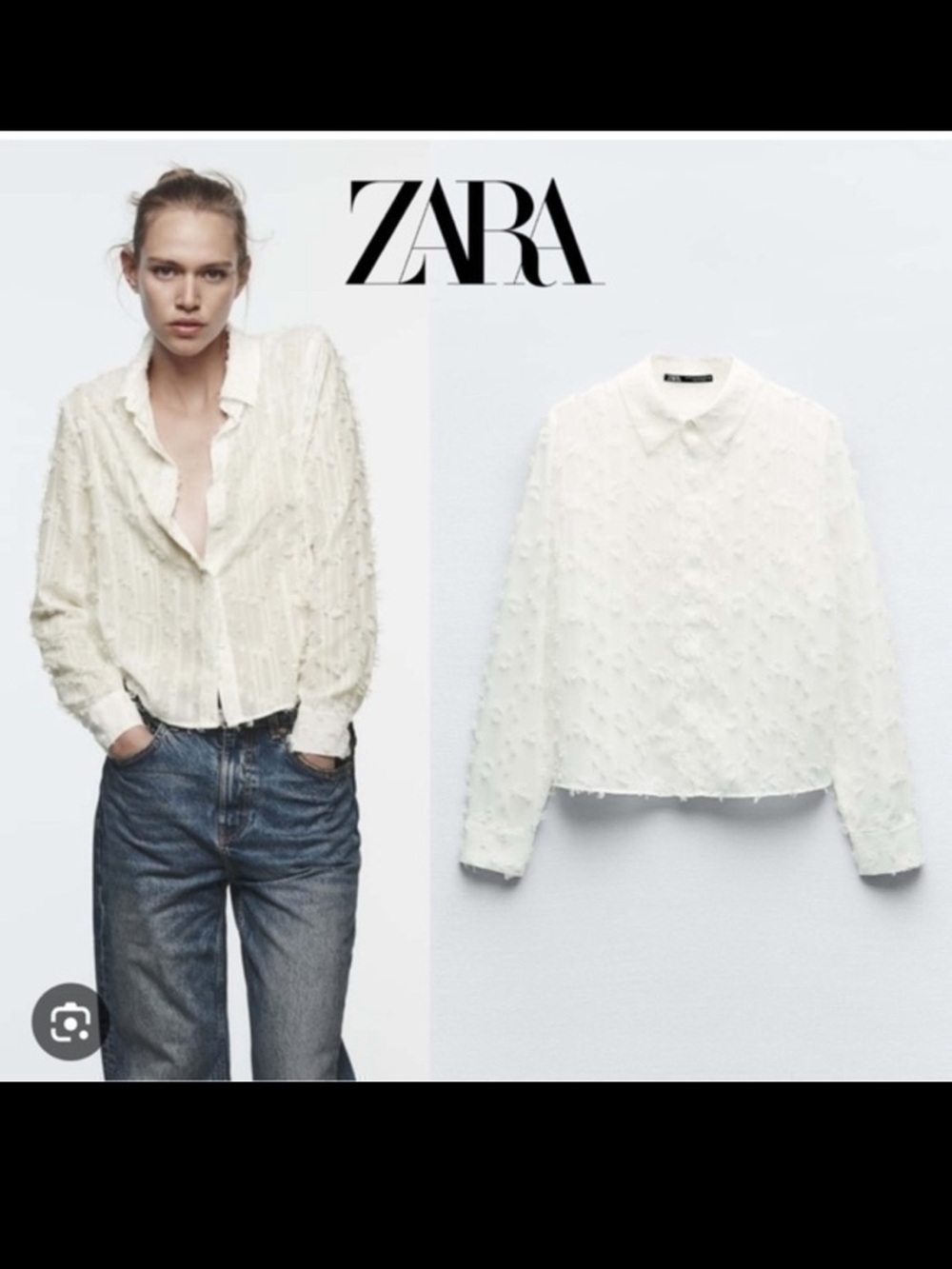 Zara NWT White Textured Swiss Dot Button Front Sheer Blouse Shirt Small